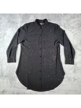 Chicos Travelers Sparkle Sheer Tunic Top 2 Black Shimmer Celestial Starry Night